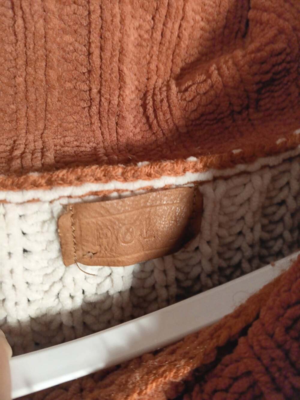POL Chenille Colorblock Oversized Turtleneck Sweater Rust Navy Ivory Size Medium - Picture 3 of 4